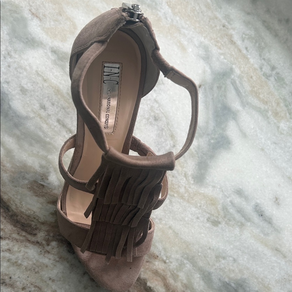 INC International Concepts Tassel Suede Heels - Tan